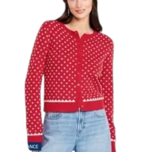 SOSOFT CROPPED HOLIDAY PRINT CARDIGAN SWEATER - Picture 2 of 3